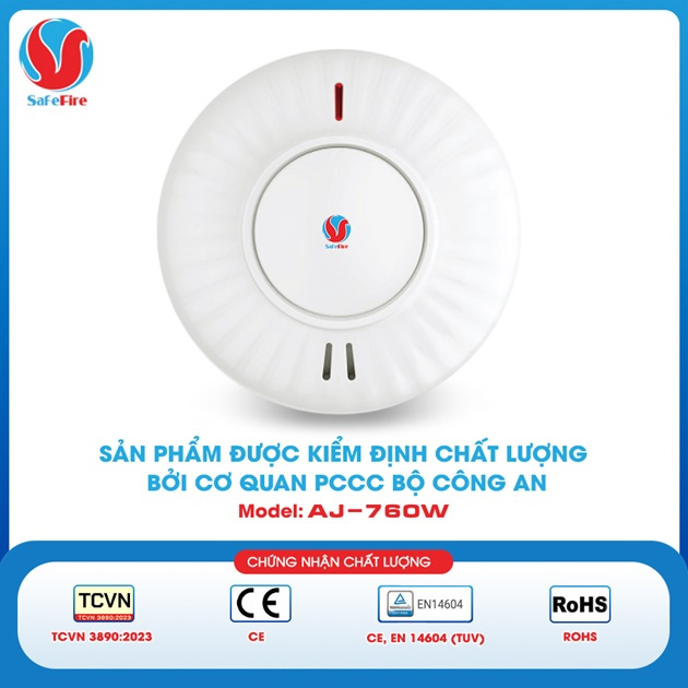 Đầu báo cháy khói liên động không dây kèm đế Wifi SafeFire AJ-760W